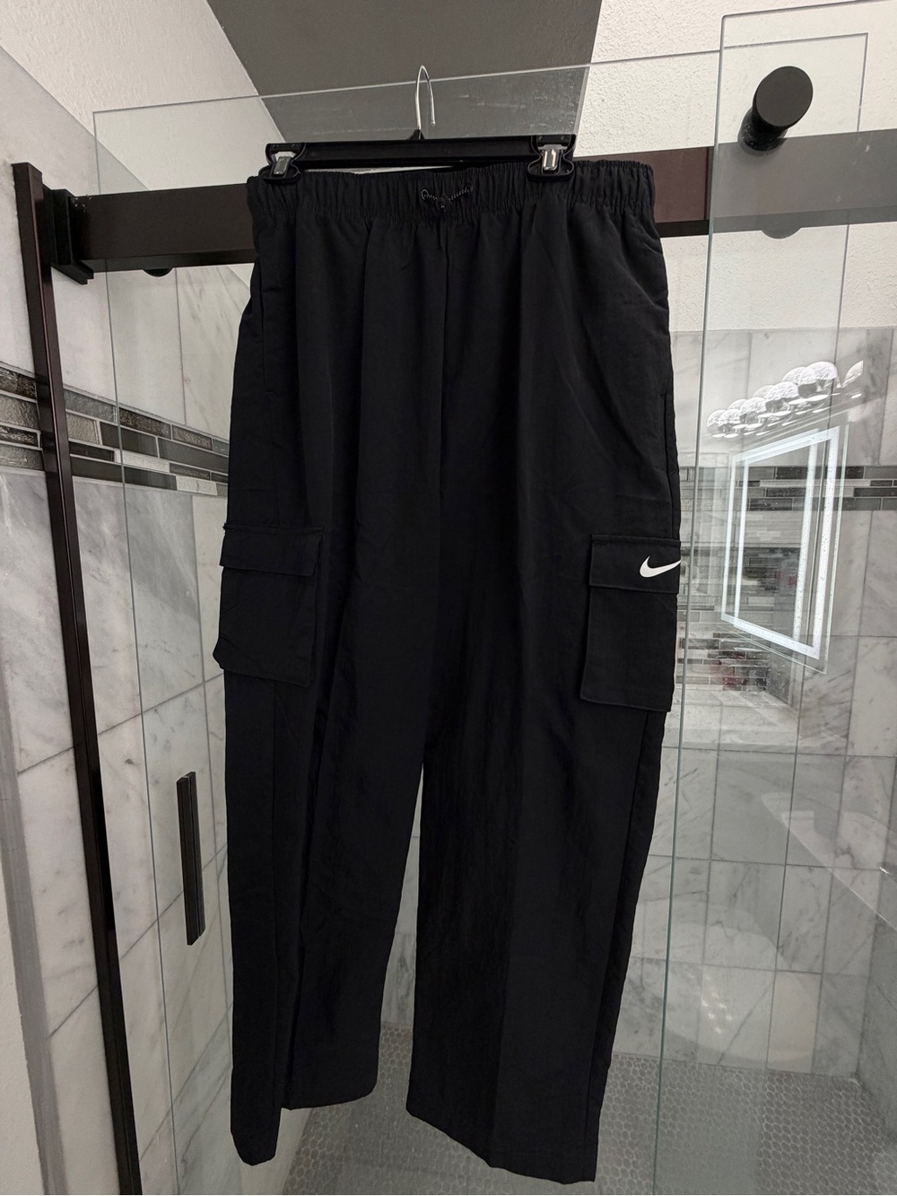 Nike Black Straight-Leg Cargo Pants with White Swoosh